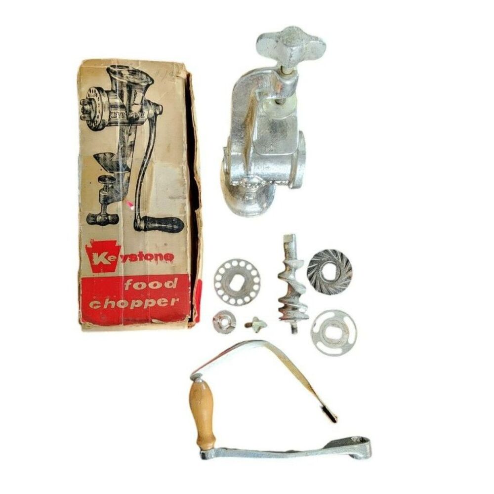 Vintage Keystone No. 1-0 Food Meat Chopper Hand Crank Grinder Made in USA Box